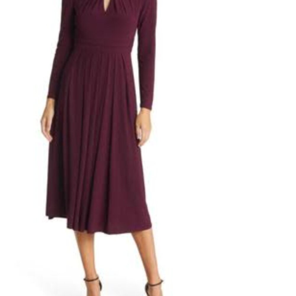 Pleated Keyhole Cutout A-line Dress - Plum - Eliza J Size 2